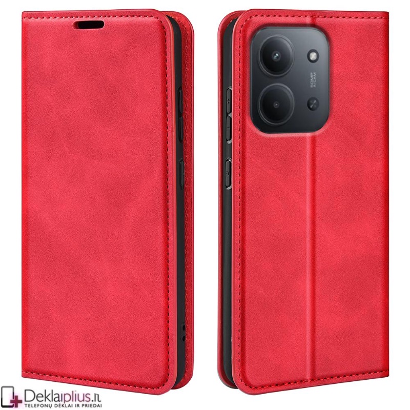 Dirbtinės odos atverčiamas šonu dėklas - raudonas (Xiaomi Redmi 15C 5G) Dirbtinės odos atverčiamas šonu dėklas - raudonas (Xiaomi Redmi 15C 5G)